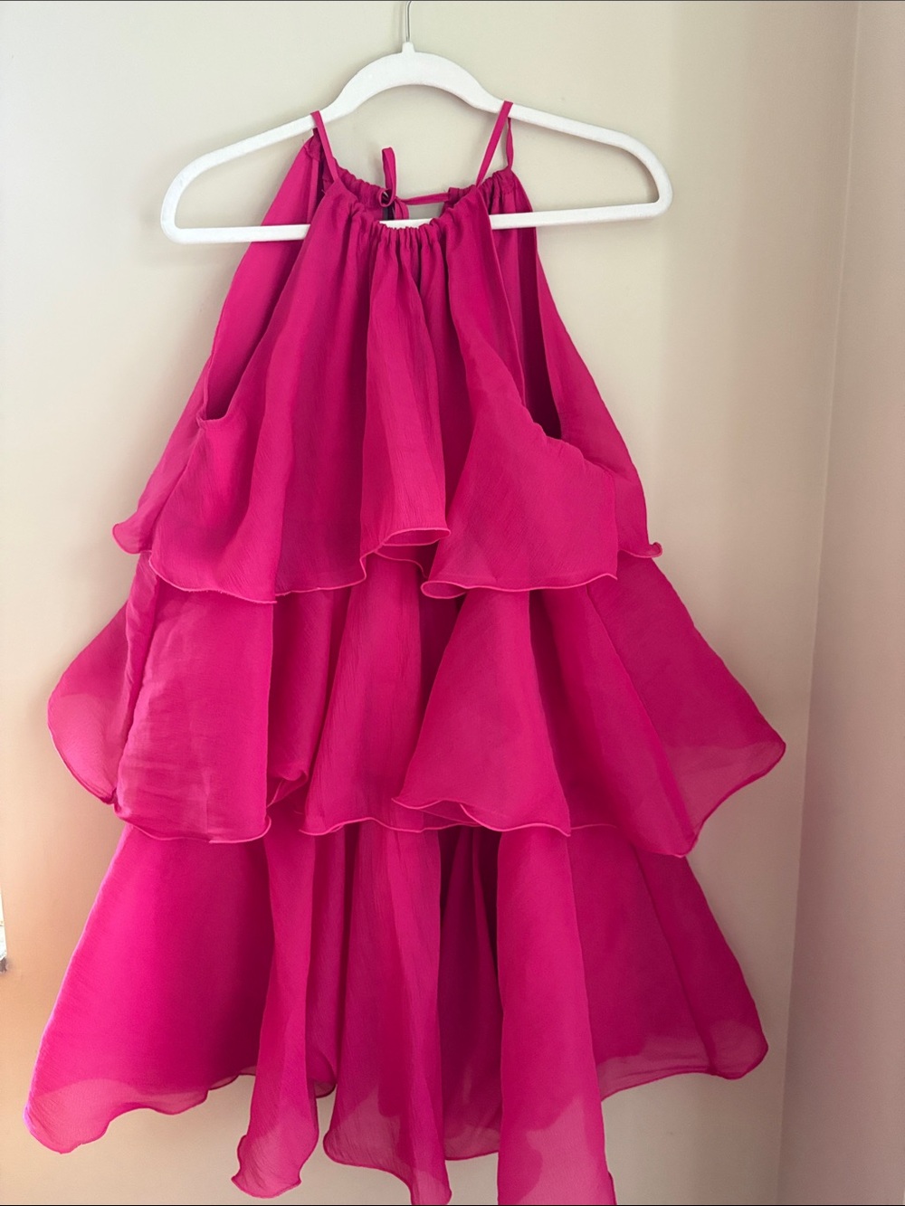 Tiered Halter Ruffle Dress in Bright Pink